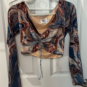 Princess Polly Long sleeve top Blue / Brown Size 8